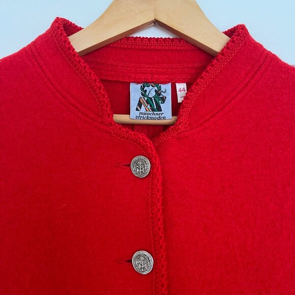 Vintage Munchner Strickmoden Red Wool Buttoned Sweater Jacket | Size M-L - Picture 2 of 14